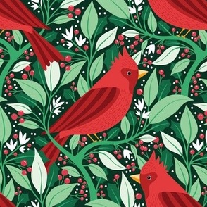 Medium Christmas Cardinal Birds in Red Green