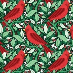 Small Christmas Cardinal Birds in Red Green