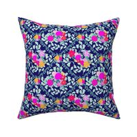 Victoria´s flower garden in bright colors diamond style hot pink and orange and aqua on midnight blue Small