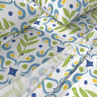 Leaf Tile Pattern in Blue, Green, Yellow, and White - Extra Large Scale