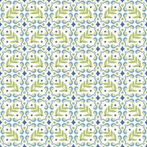 Leaf Tile Pattern in Blue, Green, Yellow, and White - Small Scale