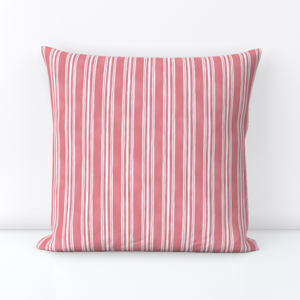 White Ticking Stripes on Pink - Small Scale