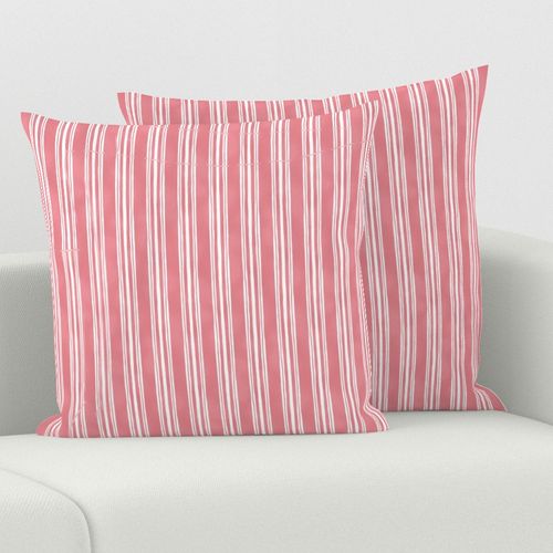 White Ticking Stripes on Pink - Small Scale