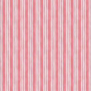 White Ticking Stripes on Pink - Small Scale