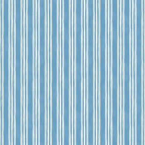 White Ticking Stripes on Blue - Small Scale