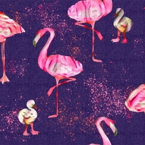 Bright Pink Painted Flamingos // Deep Blue
