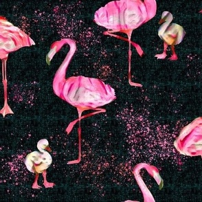 Bright Pink Painted Flamingos // Black and Teal