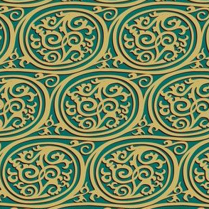 curlyswirl - teal and (almost) gold