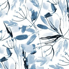 Indigo Tuscan grasses - blue watercolor wild flowers and grass - painted nature a988-10