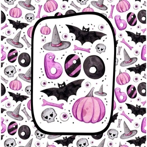 14x18 Panel Halloween Boo! Purple Pumpkins Witch Hats Bats Skulls on White for DIY Garden Flag Banner Kitchen Towel or Smaller Wall Hanging 