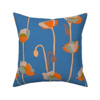 Medium - Poppies - light blue and orange on medium blue 