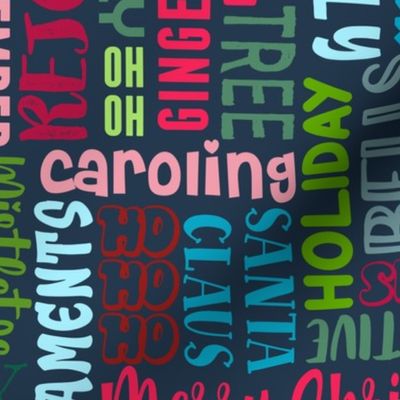 Large Scale Christmas Holiday Typography Sayings Words on Navy