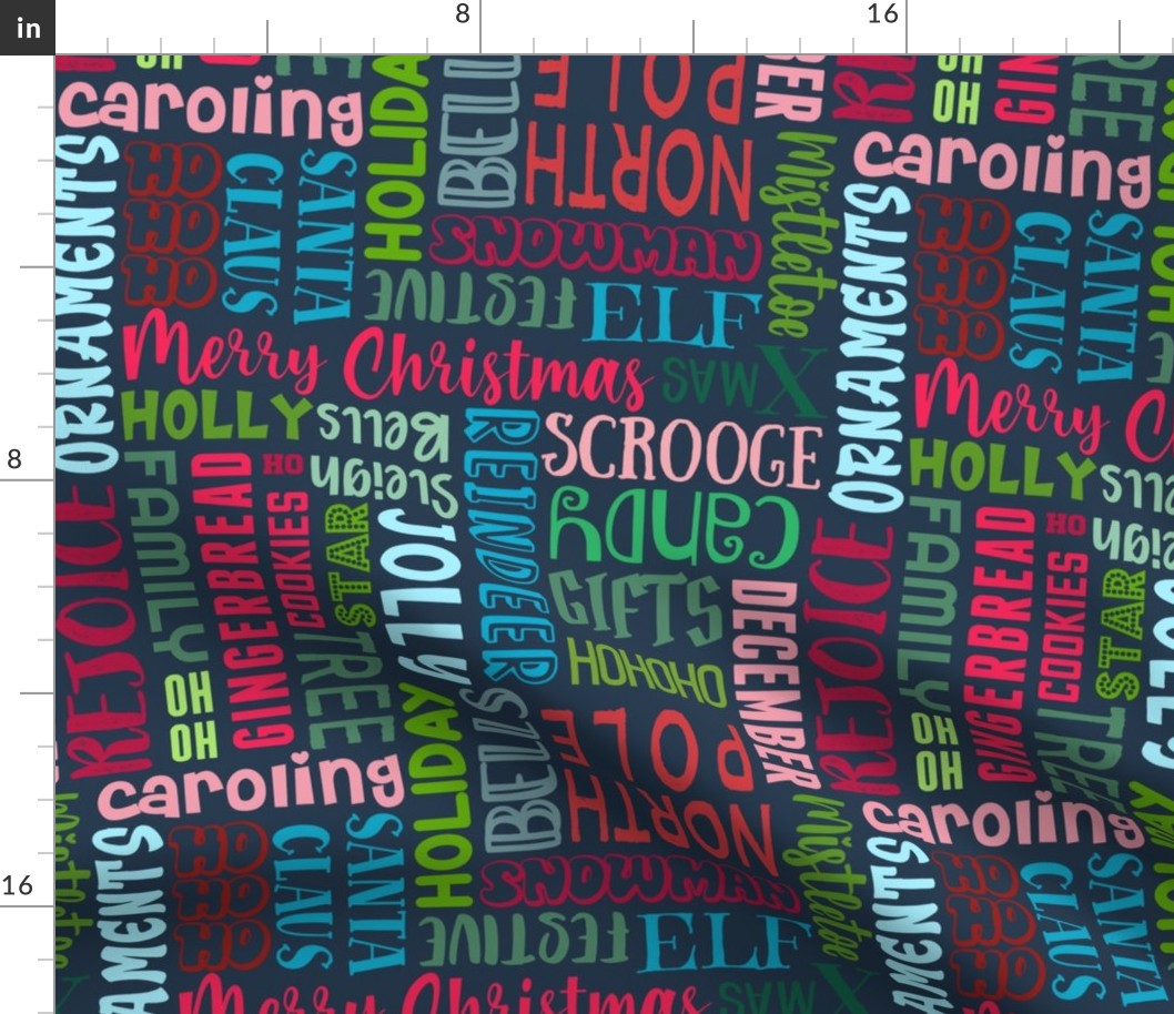 Large Scale Christmas Holiday Typography Sayings Words on Navy