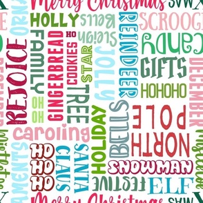 Large Scale Christmas Holiday Typography Sayings Words on White