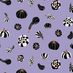 (M) Textured fall black and white pumpkins - purple, medium