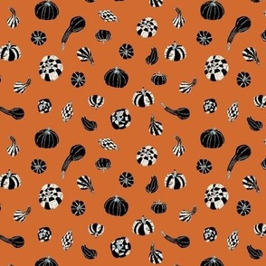 Textured fall pumpkins and gourds - black and white on orange // // Small
