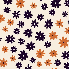 Ditsy fall floral - orange and dark purple // Large