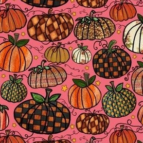 Cozy Fall Pumpkins and Stars on Watermelon Pink