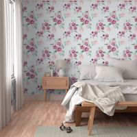 Victorian Era Roses Fabric,  Large, Chintz Pink Roses Wallpaper,  Wallpaper for Girls Room