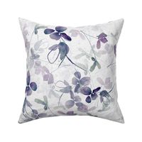Large Purple Blue Orchids / Grey White / watercolor
