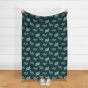 Paisley Polka Guinea Fowl on Dark Teal, Small Scale