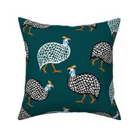 Paisley Polka Guinea Fowl on Dark Teal, Small Scale