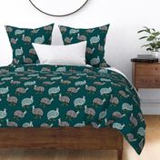 Paisley Polka Guinea Fowl on Dark Teal, Small Scale