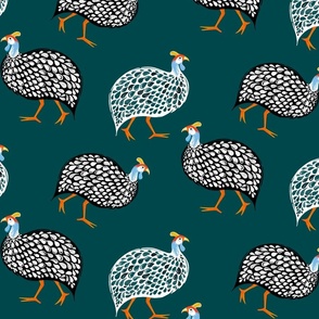 Paisley Polka Guinea Fowl on Dark Teal, Small Scale