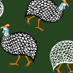 Paisley Polka Guinea Fowl on Lush Green, Large Scale