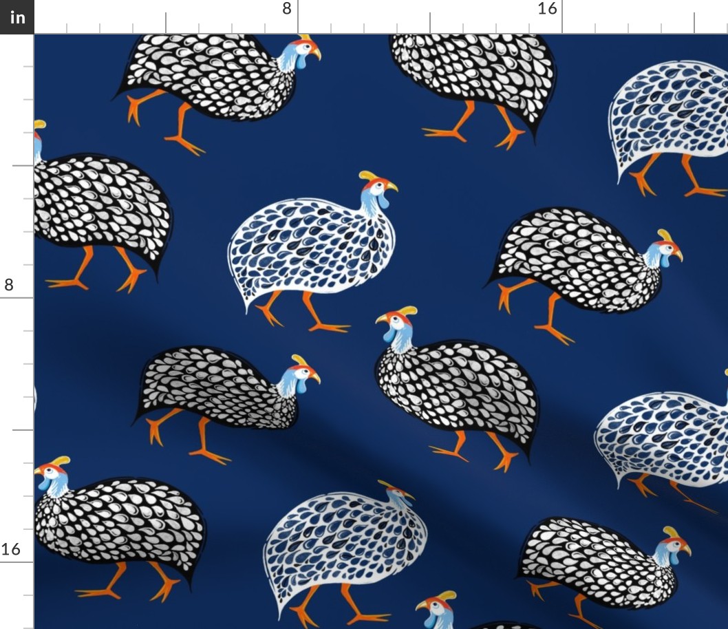 Paisley Polka Guinea Fowl on Cobalt Blue, Small Scale