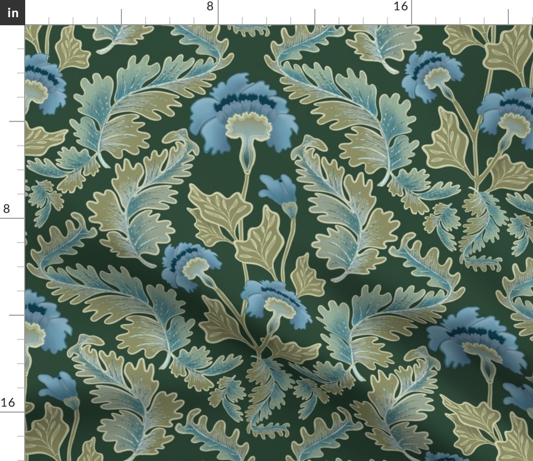 Victorian Era Traditional Floral.Lge.Green