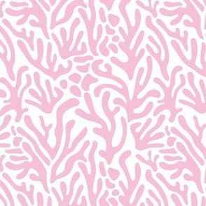 Paper cut coral shaped leaves mid-century style art organic matisse inspired cut out abstract shape on pink on white