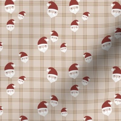 Merry Christmas Santa Claus traditional seasonal winter plaid beige tan