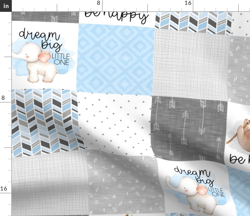 Dream Big//Don't Hurry, be Happy//Elephant & Sloth - Wholecloth Cheater Quilt