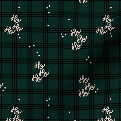 Hohoho merry Christmas - traditional plaid seasonal tartan seventies design with snow and santa text on pine green