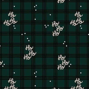 Hohoho merry Christmas - traditional plaid seasonal tartan seventies design with snow and santa text on pine green