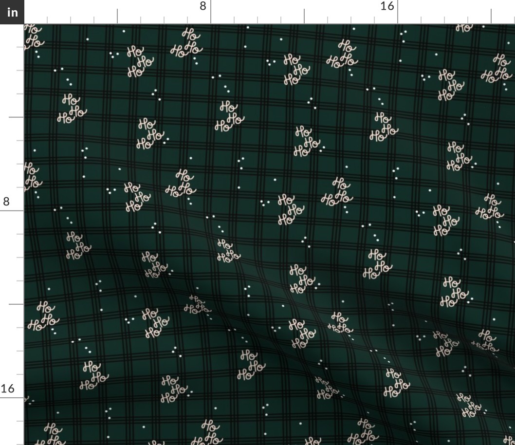 Hohoho merry Christmas - traditional plaid seasonal tartan seventies design with snow and santa text on pine green