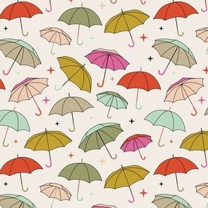 Fifties vintage - eclectic mid-century groovy summer umbrella designs with polka dots green coral blush