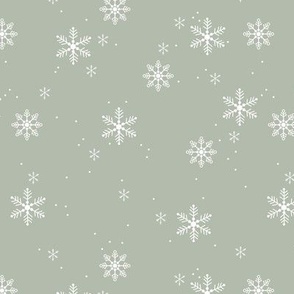 Scandinavian winter snowflake christmas day minimalist snow design nursery on sage green