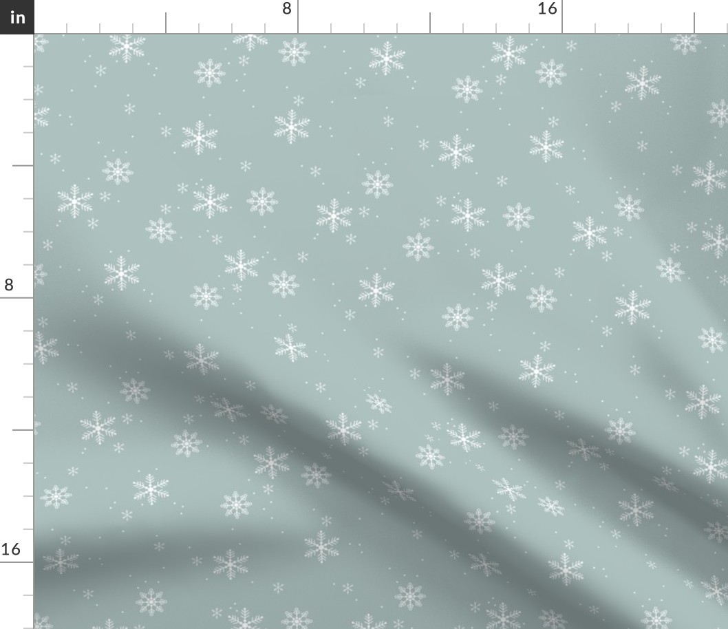 Scandinavian winter snowflake christmas day minimalist snow design nursery on sea green