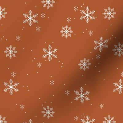 Scandinavian winter snowflake christmas day minimalist snow design nursery on rust vintage stone red