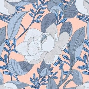 Spring Magnolia, pink and cool blue, large scale