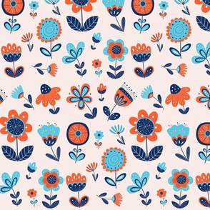 Nordic style flowers - blue and orange