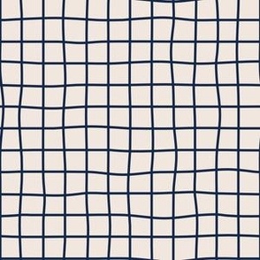 Whimsical navy blue Grid Lines on a offwhite cement background