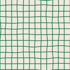 Whimsical dark green Grid Lines on a offwhite cement background