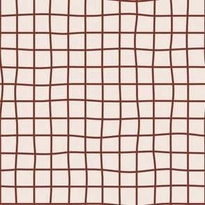 Whimsical auburn red Grid Lines on a offwhite cement background