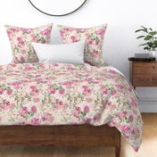 Nostalgic Pierre-Joseph Redouté Dog Roses, Antique Flower Rose And Hydrangea Bouquets,  Vintage Home Decor, English Dog Rose Fabric, Roses Wallpaper  - light pink- double layer