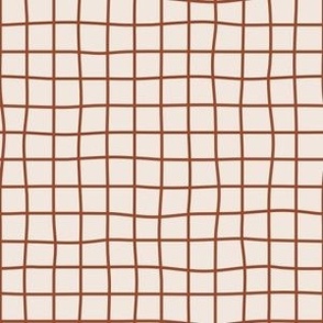 Whimsical burnt sienna brown Grid Lines on a offwhite cement background