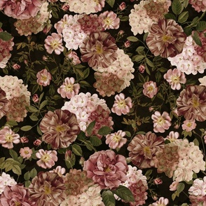 Nostalgic Pierre-Joseph Redouté Dog Roses, Antique Flower Rose And Hydrangea Bouquets,  Vintage Home Decor, English Dog Rose Fabric, Roses Wallpaper  - double layer- sepia tanned