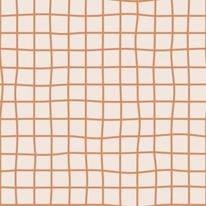 Whimsical burnt orange terra cotta Grid Lines on a offwhite cement background